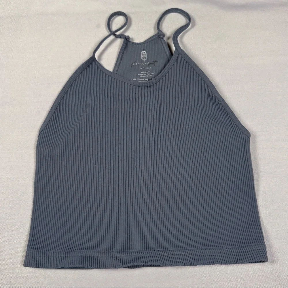 Blue-Gray Ribbed Crop Top - Picture 1 of 6